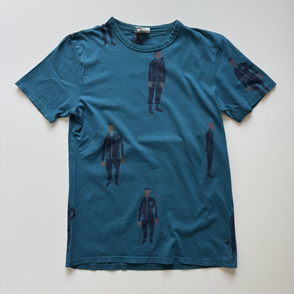 PLECTRUM by BEN SHERMAN Graphic Tee Shirt XS Teal Hipster All Over Print Beanie